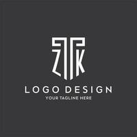 zk monogram eerste naam met schild vorm icoon ontwerp vector