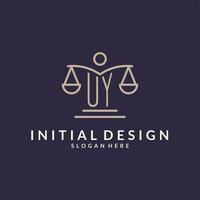 uy initialen gecombineerd met de balans van gerechtigheid icoon, ontwerp inspiratie voor wet bedrijven in een modern en luxueus stijl vector