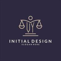vy initialen gecombineerd met de balans van gerechtigheid icoon, ontwerp inspiratie voor wet bedrijven in een modern en luxueus stijl vector