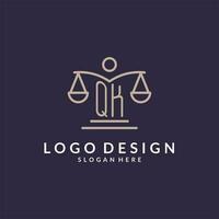 qk initialen gecombineerd met de balans van gerechtigheid icoon, ontwerp inspiratie voor wet bedrijven in een modern en luxueus stijl vector