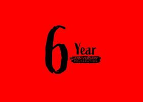 6 jaren verjaardag viering logo Aan rood achtergrond, 6 aantal logo ontwerp, 6e verjaardag logo, logotype verjaardag, vector verjaardag voor viering, poster, uitnodiging kaart