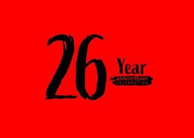 26 jaren verjaardag viering logo Aan rood achtergrond, 26 aantal logo ontwerp, 26e verjaardag logo, logotype verjaardag, vector verjaardag voor viering, poster, uitnodiging kaart