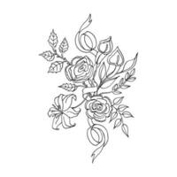 romantisch botanisch tekening, bloemen. vector illustratie. schattig tattoo ontwerp. lijn kunst. darwing. boeket. illustratie. vector