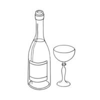 wijn, Champagne, fles, glas, lijn kunst, tekening, grafisch, illustratie, vector