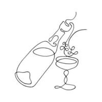 wijn, Champagne, fles, glas, lijn kunst, tekening, grafisch, illustratie, vector