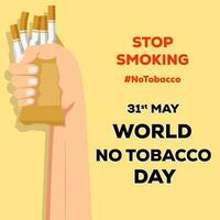 wereld Nee tabak dag in vlak ontwerp met hand- knijpen sigaretten vector