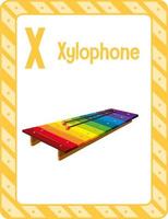 alfabet flashcard met letter x voor xylofoon vector