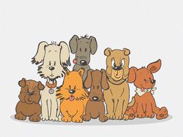 Hond familie gekleurde Doodle tekening vector