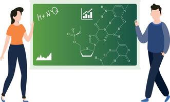 de meisje is onderwijs chemie in de bord. vector