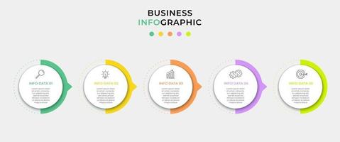 vector infographic zakelijke ontwerpsjabloon met pictogrammen en 5 opties of stappen. kan worden gebruikt voor procesdiagrammen, presentaties, werkstroomlay-out, banner, stroomschema, infografiek