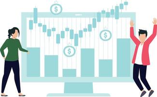 jongen en meisje werken Aan een analytisch diagram van dollar. vector