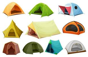 camping tent geïsoleerd pictogrammen van toerist uitrusting vector