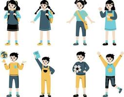 reeks van school- kinderen, jongens en meisjes in uniform. vector illustratie