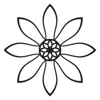 zwarte omtrek bloem mandala. doodle ronde decoratief element voor het kleuren van boek geïsoleerd op een witte achtergrond. bloemen geometrische cirkel. vector