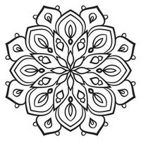 zwarte omtrek bloem mandala. doodle ronde decoratief element voor het kleuren van boek geïsoleerd op een witte achtergrond. bloemen geometrische cirkel. vector