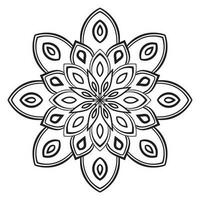 zwarte omtrek bloem mandala. doodle ronde decoratief element voor het kleuren van boek geïsoleerd op een witte achtergrond. bloemen geometrische cirkel. vector