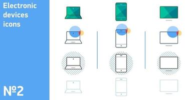 dit is een set pictogrammen voor uw smartphone en monitor en laptop in verschillende stijlen vector