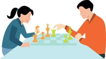 een jongen en een meisje zijn spelen schaken. vector