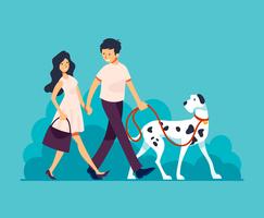 Paar wandelen hond illustratie vector