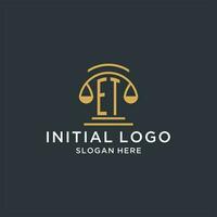 et eerste met schaal van gerechtigheid logo ontwerp sjabloon, luxe wet en advocaat logo ontwerp ideeën vector