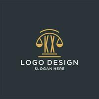 kx eerste met schaal van gerechtigheid logo ontwerp sjabloon, luxe wet en advocaat logo ontwerp ideeën vector