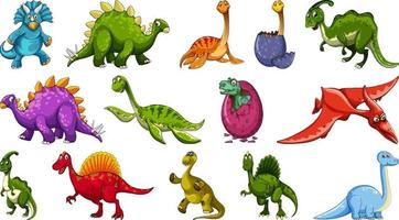 set van verschillende dinosaurus stripfiguur geïsoleerd op een witte achtergrond vector