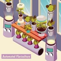 geautomatiseerde sierteelt isometrische achtergrond vectorillustratie vector