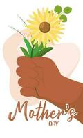hand- Holding een zonnebloem winkel gelukkig moeder dag vector illustratie