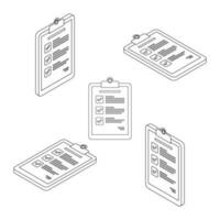 checklist isometrische en vlak - zwart schets icoon vector. vlak stijl vector illustratie.