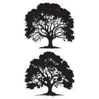 reeks van banyan bomen silhouetten. groot boom zwart silhouet vector