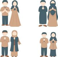 reeks van silhouetten. reeks van moslim Mens en vrouw in verschillend kleren. vector illustratie