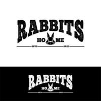 konijn huis typografie met konijn konijn hoofd voor huur huis, hotel, kleding merk, dier kliniek, veterinair logo ontwerp vector