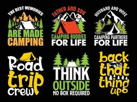 camping t overhemd ontwerp bundel, citaten over camping, avontuur, buitenshuis, camping t shirt, hiking, camping typografie t overhemd ontwerp verzameling vector