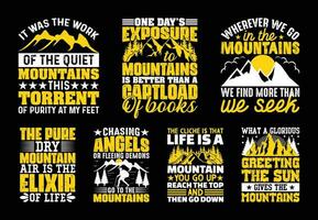 berg t overhemd ontwerp bundel, citaten over reizend, avontuur t shirt, hiking, camping typografie t overhemd ontwerp verzameling vector