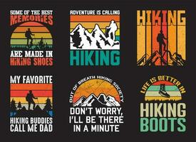 wandelen t overhemd ontwerp bundel, citaten over hiking, wijnoogst wandelen t shirt, hiking, camping, avontuur, buitenshuis typografie t overhemd ontwerp verzameling vector