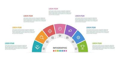 halve cirkel infographic sjabloon 7 stappen of opties. vector illustratie.