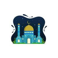 moskee Aan een nacht Bij Ramadan vlak ontwerp vector