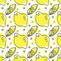 tekening stijl naadloos patroon met geheel citroenen en citroen plakjes Aan wit achtergrond vector