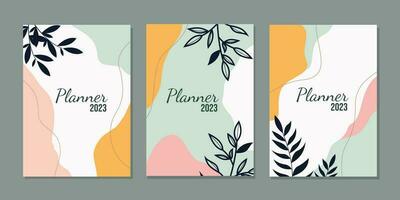 reeks van boek Hoes pastel kleur ontwerpen met hand- getrokken bloemen decoraties. abstract retro botanisch achtergrondgrootte a4 voor notitieboekjes, planners, brochures, boeken, catalogi vector