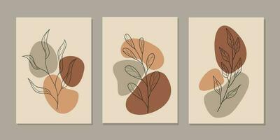 reeks van gemakkelijk muur decor Sjablonen met mooi hand- getrokken bloem vorm decoraties. abstract botanisch achtergrond voor behang, poster, huis interieur, aan het wachten kamer, kamer kamer, leven kamer vector