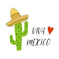 viva Mexico kleurrijk feestelijk achtergrond. tekenfilm vector hand- getrokken tekening illustratie. veelkleurig helder Mexicaans ontwerp met tekst, cactus, sombrero. helder teken afdrukken logo etiket banier kaart insigne