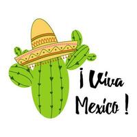 viva Mexico kleurrijk feestelijk achtergrond. tekenfilm vector hand- getrokken tekening illustratie. veelkleurig helder Mexicaans ontwerp met tekst, cactus, sombrero. helder teken afdrukken logo etiket banier kaart insigne