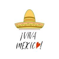 viva Mexico kleurrijk feestelijk achtergrond. tekenfilm vector hand- getrokken tekening illustratie. veelkleurig helder Mexicaans ontwerp met tekst, sombrero. helder teken afdrukken logo etiket banier kaart insigne poster