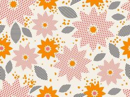 stippel effect bloemen en strip patroon bladeren versierd achtergrond. vector