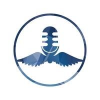 podcast Vleugels microfoon logo met cirkel vorm vector illustratie.