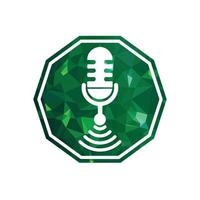 Wifi podcast microfoon icoon binnen zeshoek vorm met groen patroon vector ontwerp.