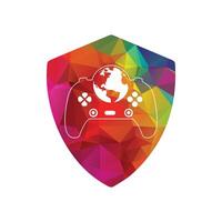 spel wereldbol logo icoon ontwerp. online gamer wereld logo. binnen schild vorm vector illustratie .