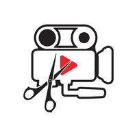 media camera en schaar en Speel knop icoon video camera vector film camera illustratie.