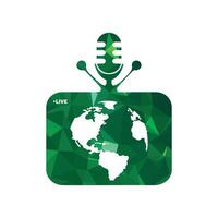 leven podcast microfoon met TV vector logo. podcast mic en TV met groen patroon ontwerp.