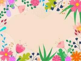 licht perzik achtergrond versierd met kleurrijk bloemen, bladeren en BES takken. vector